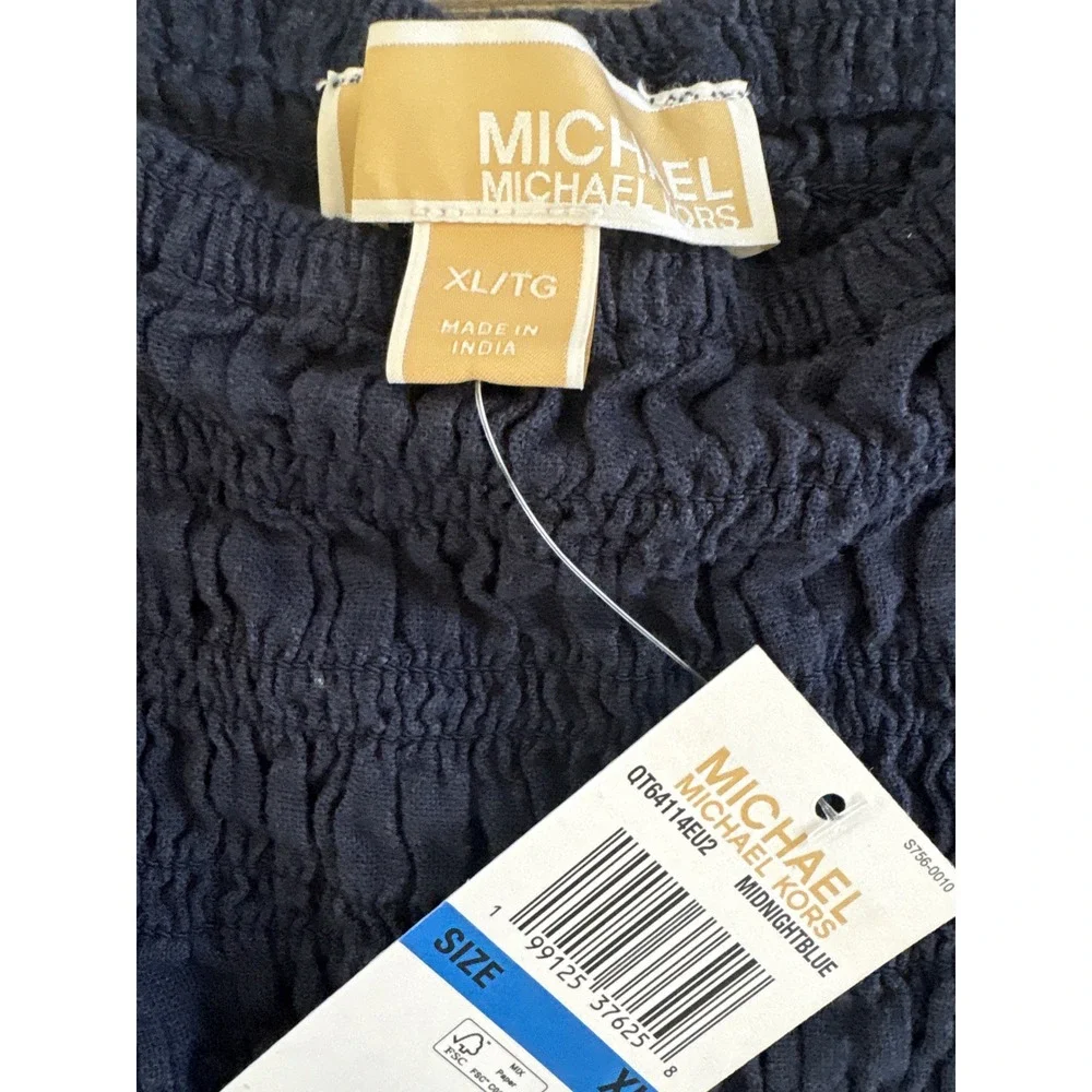 Michael Kors Midnight Blue Smocked Square Neck Tank Top XL QT64114EU2